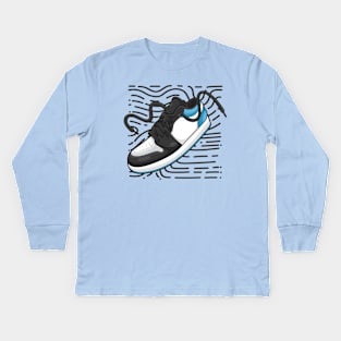 AJ 1 Black Dark Powder Blue Sneaker Kids Long Sleeve T-Shirt